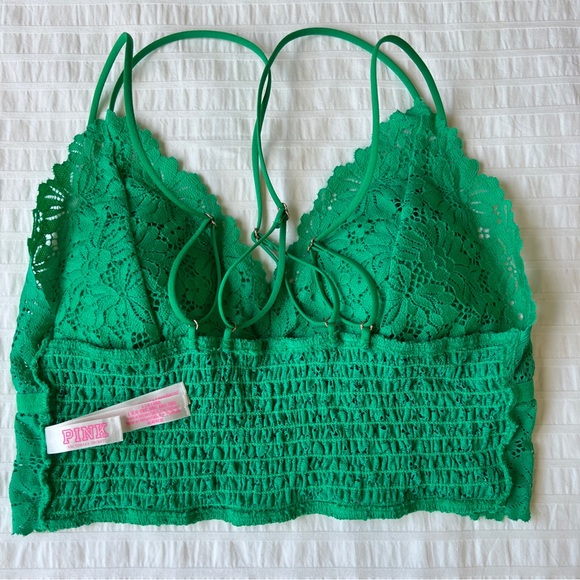 NWOT PINK Victoria's Secret Lace Longline Bralette in Kelly Green, L - Picture 9 of 14